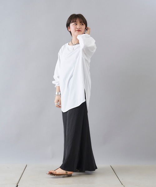 DouDou（ドゥドゥ）の「【WEB限定】袖タックTシャツ（Tシャツ/カットソー・レディース・ベージュ/オフホワイト/バイオレット・0）」の8枚目の写真