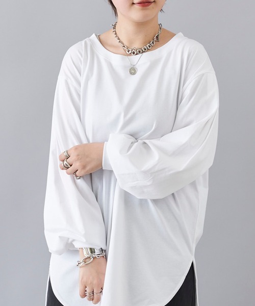 DouDou（ドゥドゥ）の「【WEB限定】袖タックTシャツ（Tシャツ/カットソー・レディース・ベージュ/オフホワイト/バイオレット・0）」の12枚目の写真