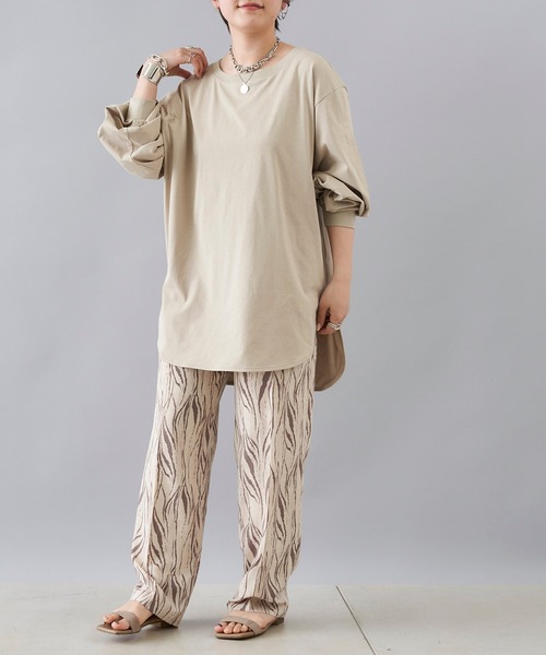 DouDou（ドゥドゥ）の「【WEB限定】袖タックTシャツ（Tシャツ/カットソー・レディース・ベージュ/オフホワイト/バイオレット・0）」の14枚目の写真