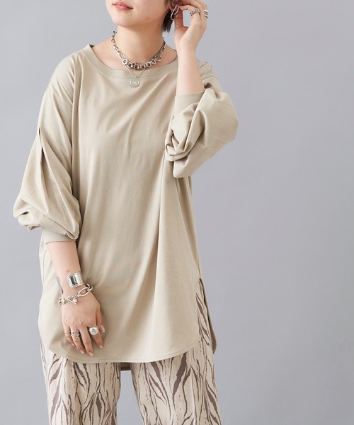 DouDou（ドゥドゥ）の「【WEB限定】袖タックTシャツ（Tシャツ/カットソー・レディース・ベージュ/オフホワイト/バイオレット・0）」の17枚目の写真