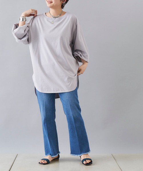 DouDou（ドゥドゥ）の「【WEB限定】袖タックTシャツ（Tシャツ/カットソー・レディース・ベージュ/オフホワイト/バイオレット・0）」の19枚目の写真