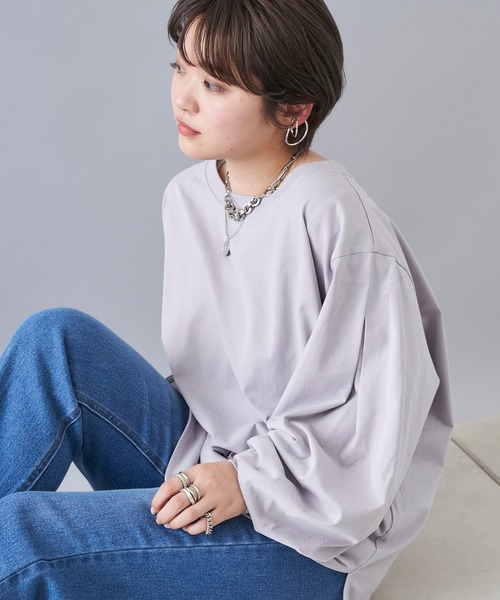 DouDou（ドゥドゥ）の「【WEB限定】袖タックTシャツ（Tシャツ/カットソー・レディース・ベージュ/オフホワイト/バイオレット・0）」の22枚目の写真