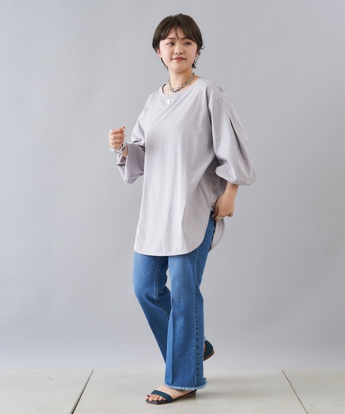 DouDou（ドゥドゥ）の「【WEB限定】袖タックTシャツ（Tシャツ/カットソー・レディース・ベージュ/オフホワイト/バイオレット・0）」の20枚目の写真