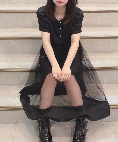 WEGO（ウィゴー）の「WEGO/シアーラインロングワンピース（ワンピース・レディース・ブラック/アイボリー・FREE）」の2枚目の写真