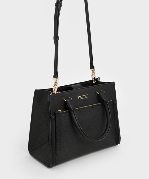 CHARLES & KEITH フロントジップ ブラック トートバッグ CHARLES & KEITH（チャールズ & キース）の「ダブルハンドル