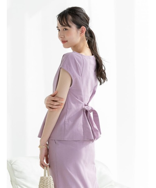 fifth（フィフス）の「【スタイリストプロデュース】綿麻バックリボンフレンチスリーブブラウス（シャツ/ブラウス・レディース・ベージュ/ブラウン/ラベンダー・MEDIUM）」の3枚目の写真