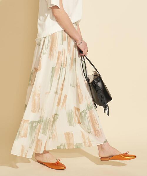 【WEB限定】by∴ ブラッシュプリントタックフレアスカート -ウォッシャブル-