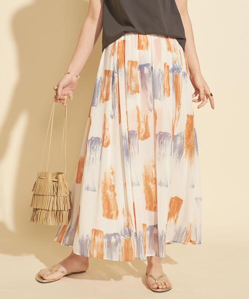 【WEB限定】by∴ ブラッシュプリントタックフレアスカート -ウォッシャブル-