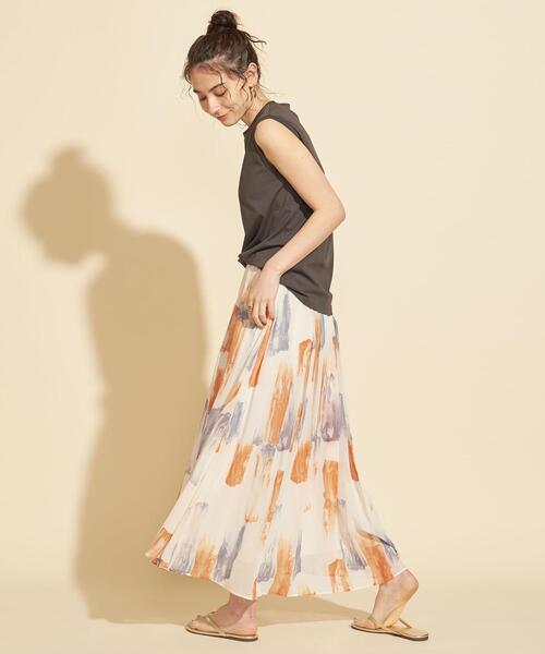 【WEB限定】by∴ ブラッシュプリントタックフレアスカート -ウォッシャブル-