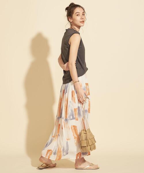【WEB限定】by∴ ブラッシュプリントタックフレアスカート -ウォッシャブル-