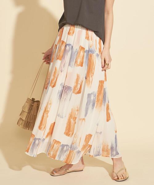 【WEB限定】by∴ ブラッシュプリントタックフレアスカート -ウォッシャブル-