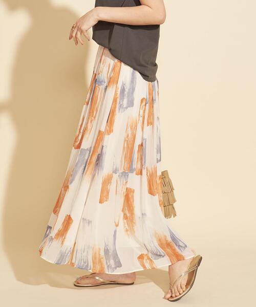 【WEB限定】by∴ ブラッシュプリントタックフレアスカート -ウォッシャブル-