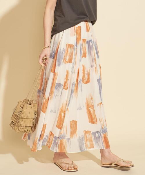 【WEB限定】by∴ ブラッシュプリントタックフレアスカート -ウォッシャブル-