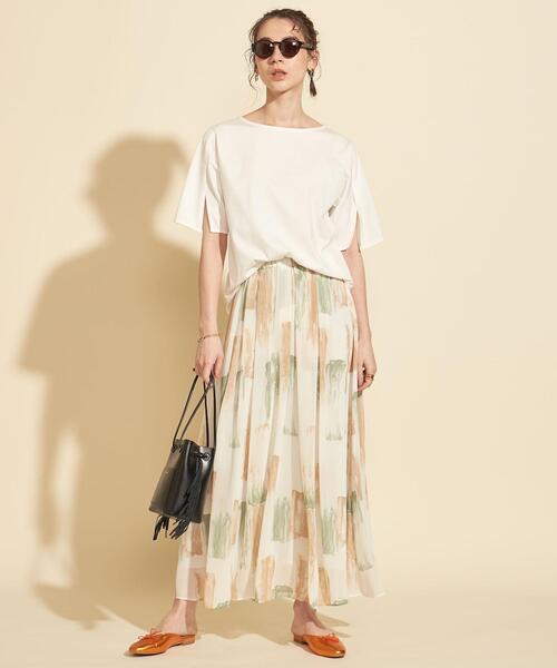 【WEB限定】by∴ ブラッシュプリントタックフレアスカート -ウォッシャブル-