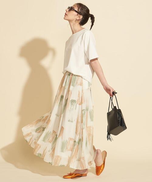 【WEB限定】by∴ ブラッシュプリントタックフレアスカート -ウォッシャブル-