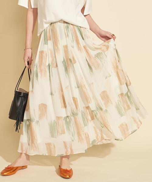 【WEB限定】by∴ ブラッシュプリントタックフレアスカート -ウォッシャブル-