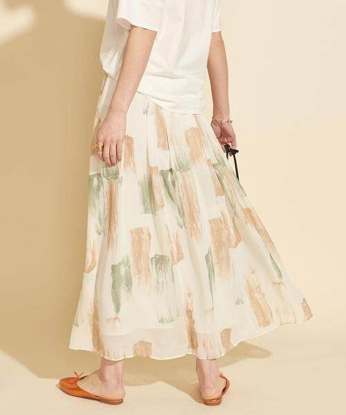 【WEB限定】by∴ ブラッシュプリントタックフレアスカート -ウォッシャブル-