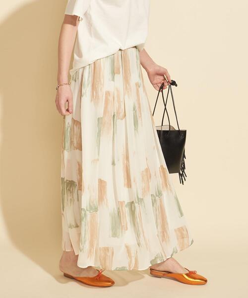 【WEB限定】by∴ ブラッシュプリントタックフレアスカート -ウォッシャブル-