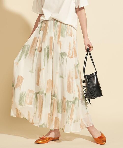 【WEB限定】by∴ ブラッシュプリントタックフレアスカート -ウォッシャブル-