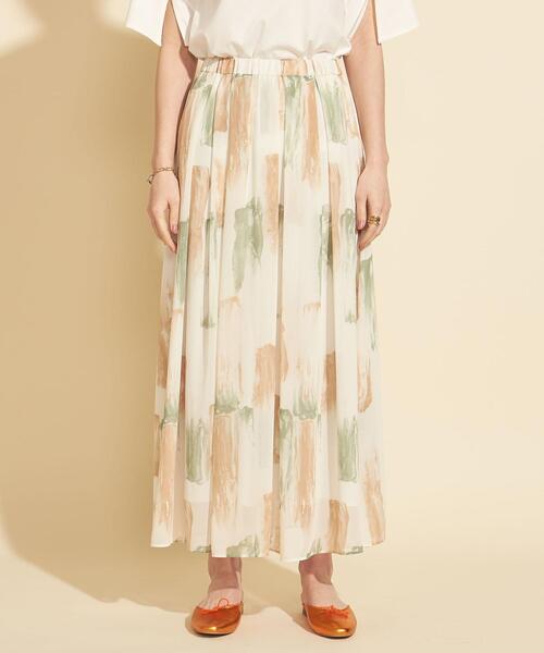 【WEB限定】by∴ ブラッシュプリントタックフレアスカート -ウォッシャブル-