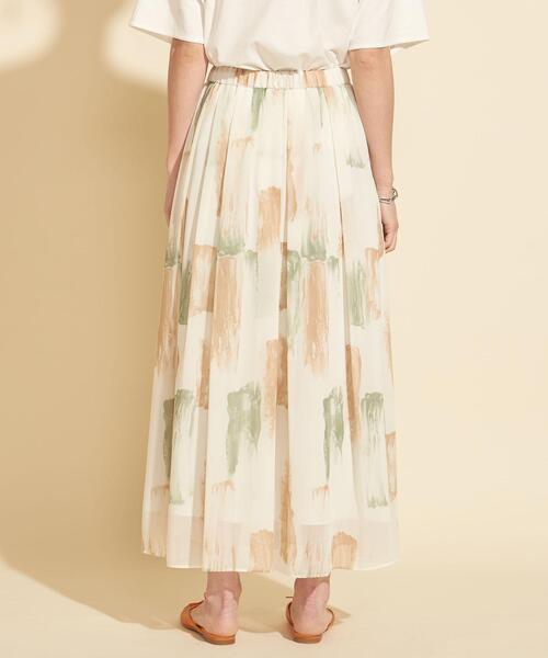 【WEB限定】by∴ ブラッシュプリントタックフレアスカート -ウォッシャブル-