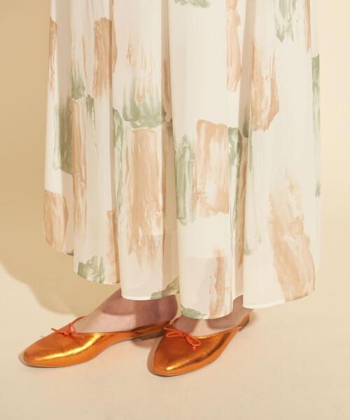 【WEB限定】by∴ ブラッシュプリントタックフレアスカート -ウォッシャブル-