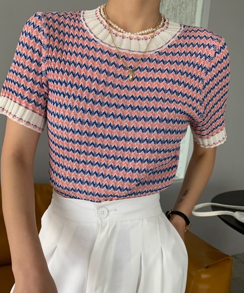 ABITOKYO（アビトーキョー）の「ハイネックボーダーニットプルオーバー（ニット/セーター・レディース・ベージュ/ブルー/ネイビー/パープル/ピンク・FREE）」の5枚目の写真