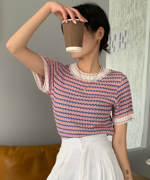 ABITOKYO（アビトーキョー）の「ハイネックボーダーニットプルオーバー（ニット/セーター・レディース・ベージュ/ブルー/ネイビー/パープル/ピンク・FREE）」の6枚目の写真