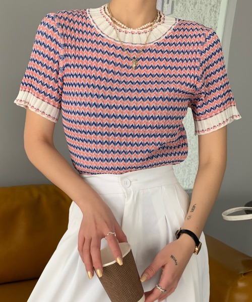 ABITOKYO（アビトーキョー）の「ハイネックボーダーニットプルオーバー（ニット/セーター・レディース・ベージュ/ブルー/ネイビー/パープル/ピンク・FREE）」の7枚目の写真