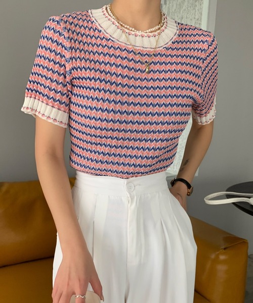 ABITOKYO（アビトーキョー）の「ハイネックボーダーニットプルオーバー（ニット/セーター・レディース・ベージュ/ブルー/ネイビー/パープル/ピンク・FREE）」の8枚目の写真