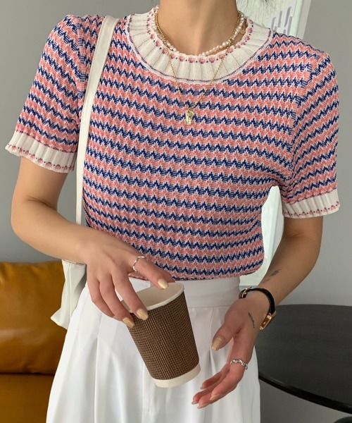 ABITOKYO（アビトーキョー）の「ハイネックボーダーニットプルオーバー（ニット/セーター・レディース・ベージュ/ブルー/ネイビー/パープル/ピンク・FREE）」の11枚目の写真