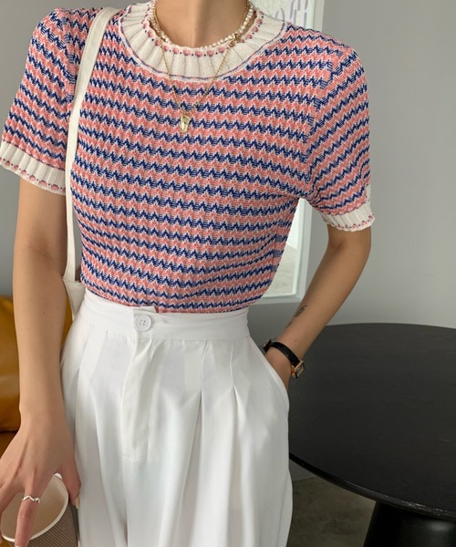 ABITOKYO（アビトーキョー）の「ハイネックボーダーニットプルオーバー（ニット/セーター・レディース・ベージュ/ブルー/ネイビー/パープル/ピンク・FREE）」の12枚目の写真