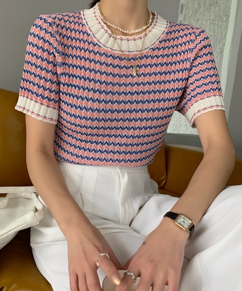 ABITOKYO（アビトーキョー）の「ハイネックボーダーニットプルオーバー（ニット/セーター・レディース・ベージュ/ブルー/ネイビー/パープル/ピンク・FREE）」の14枚目の写真