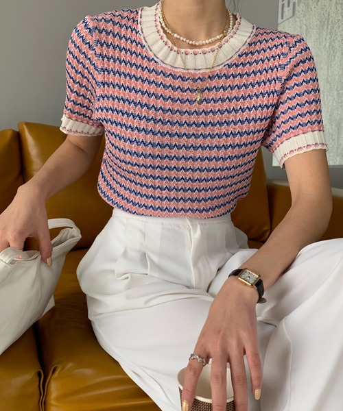 ABITOKYO（アビトーキョー）の「ハイネックボーダーニットプルオーバー（ニット/セーター・レディース・ベージュ/ブルー/ネイビー/パープル/ピンク・FREE）」の15枚目の写真