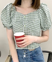 キャンディスリーブチェック柄ブラウス