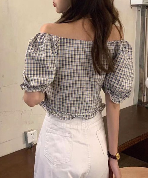 SPIGA(スピーガ)の「キャンディスリーブチェック柄ブラウス(シャツ/ブラウス・レディース・ベージュ/ブルー/グリーン・FREE)」の6枚目の写真