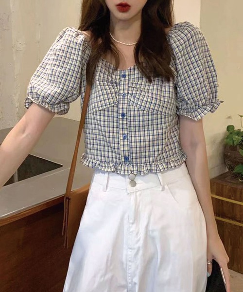 SPIGA(スピーガ)の「キャンディスリーブチェック柄ブラウス(シャツ/ブラウス・レディース・ベージュ/ブルー/グリーン・FREE)」の8枚目の写真