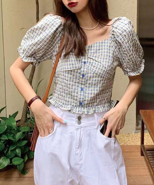 SPIGA(スピーガ)の「キャンディスリーブチェック柄ブラウス(シャツ/ブラウス・レディース・ベージュ/ブルー/グリーン・FREE)」の9枚目の写真