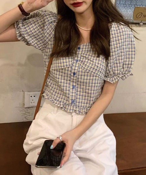 SPIGA(スピーガ)の「キャンディスリーブチェック柄ブラウス(シャツ/ブラウス・レディース・ベージュ/ブルー/グリーン・FREE)」の10枚目の写真