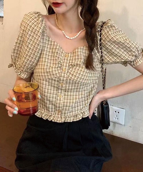 SPIGA(スピーガ)の「キャンディスリーブチェック柄ブラウス(シャツ/ブラウス・レディース・ベージュ/ブルー/グリーン・FREE)」の13枚目の写真