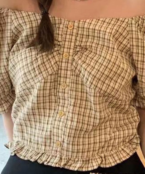 SPIGA(スピーガ)の「キャンディスリーブチェック柄ブラウス(シャツ/ブラウス・レディース・ベージュ/ブルー/グリーン・FREE)」の16枚目の写真