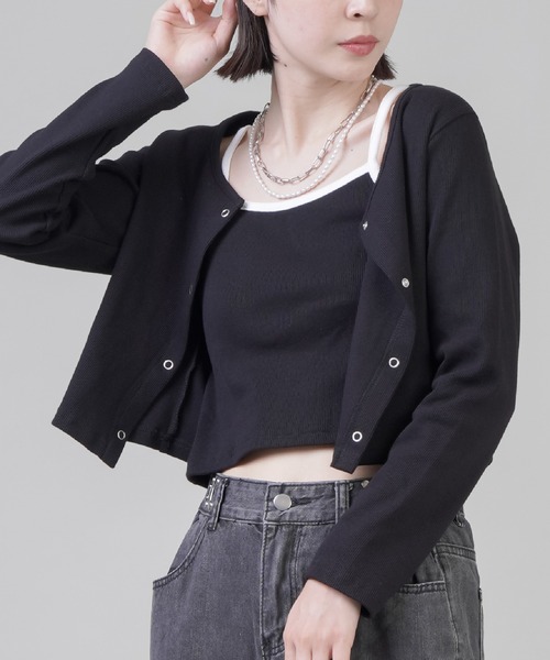 SPINNS(スピンズ)の「【セットアイテム】キャミソール+長袖カーディガン(カーディガン/ボレロ・レディース・ブラック/ネイビー/オレンジ/グリーン・ONESIZE)」の2枚目の写真