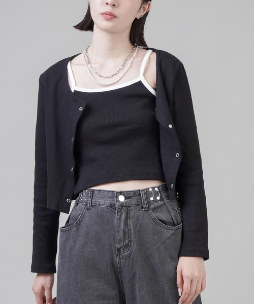 SPINNS(スピンズ)の「【セットアイテム】キャミソール+長袖カーディガン(カーディガン/ボレロ・レディース・ブラック/ネイビー/オレンジ/グリーン・ONESIZE)」の7枚目の写真