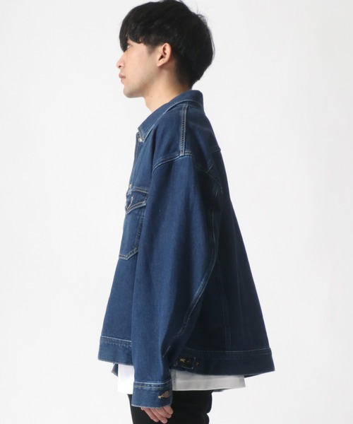 Lee（リー）の「Lee/リー LEE LITE RIDER JACKET/オーバーサイズ デニム ツイル ライダージャケット/Gジャン（デニムジャケット・メンズ・ブラック/インディゴブルー/アイボリー/ライトインディゴブルー/ワンウォッシュ・M/L/XL）」の9枚目の写真