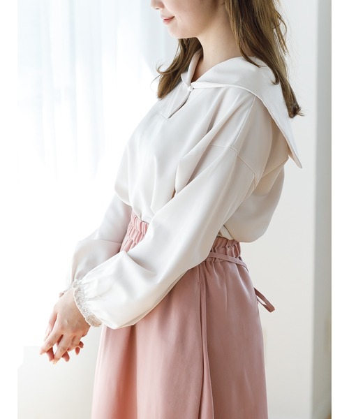 SLURR(スラ―)の「【大きいサイズ】セーラーカラーオーバーブラウス(シャツ/ブラウス・レディース・ベージュ/オフホワイト・L)」の15枚目の写真