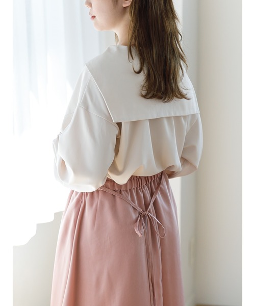 SLURR(スラ―)の「【大きいサイズ】セーラーカラーオーバーブラウス(シャツ/ブラウス・レディース・ベージュ/オフホワイト・L)」の3枚目の写真