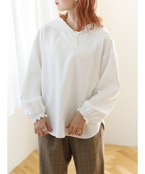 SLURR(スラ―)の「【大きいサイズ】セーラーカラーオーバーブラウス(シャツ/ブラウス・レディース・ベージュ/オフホワイト・L)」の12枚目の写真