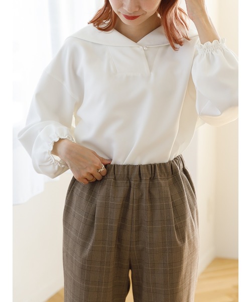 SLURR(スラ―)の「【大きいサイズ】セーラーカラーオーバーブラウス(シャツ/ブラウス・レディース・ベージュ/オフホワイト・L)」の16枚目の写真