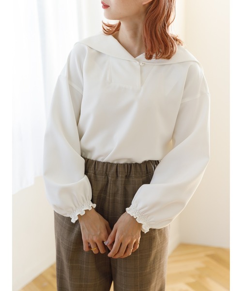 SLURR(スラ―)の「【大きいサイズ】セーラーカラーオーバーブラウス(シャツ/ブラウス・レディース・ベージュ/オフホワイト・L)」の4枚目の写真