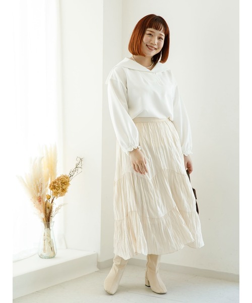 SLURR(スラ―)の「【大きいサイズ】セーラーカラーオーバーブラウス(シャツ/ブラウス・レディース・ベージュ/オフホワイト・L)」の18枚目の写真